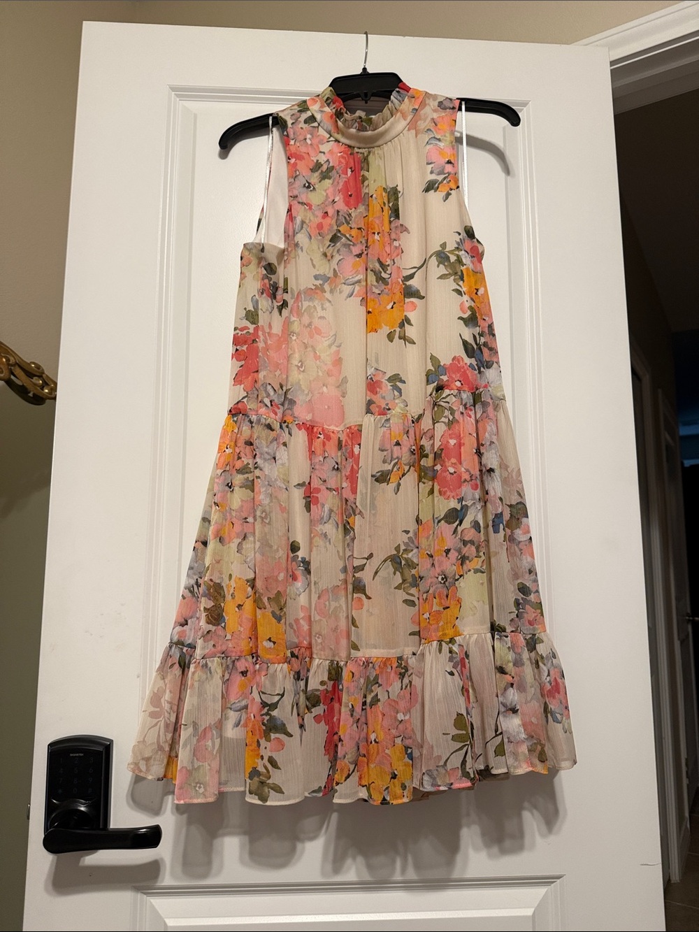 Maison Tara Cream Floral Tiered Sundress with Pink & Yellow Blooms